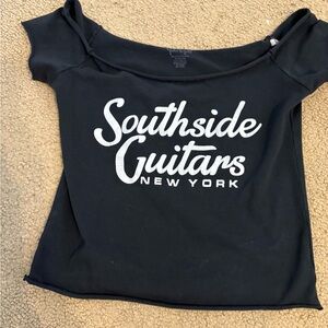 Brandy Melville Black 'Southside Guitars' Off-Shoulder Crop Top